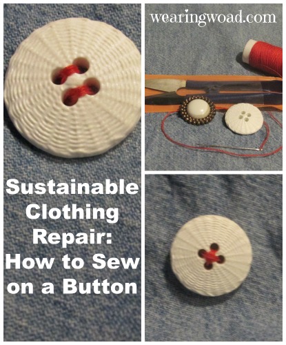 sustainable clothing repair how to sew on a button